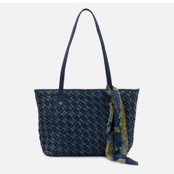 NWT Patricia Nash Viotti Washed Woven Denim Tote X-Large with Greek Map Scarf - Picture 1 of 14